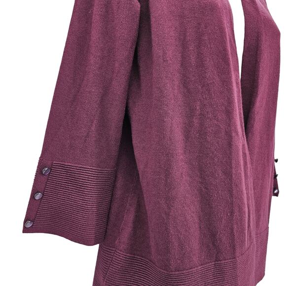 Evolution By Cyrus Womans size S Myna Button Sleeve Detail Cardigan Burgandy NEW - Picture 3 of 8